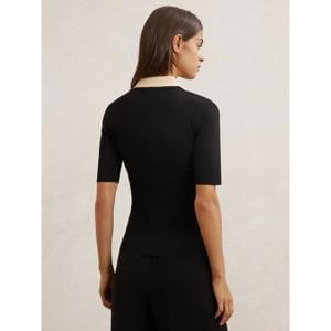 REISS Stella Contrast-Collar Half-Zip Knitted Top